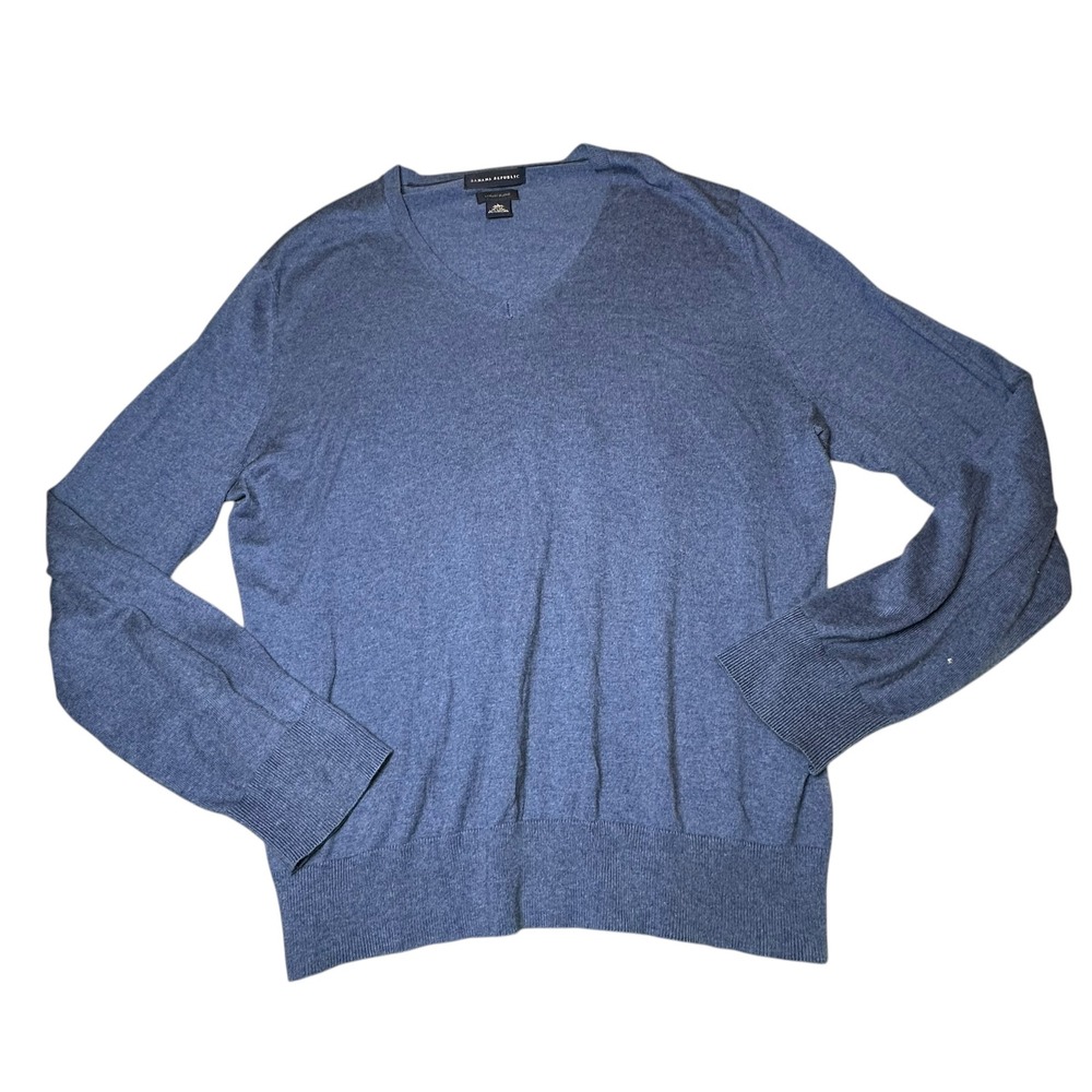 Banana Republic Mens Blue Silk Cotton Cashmere V-Neck Sweater Large Luxury Blend